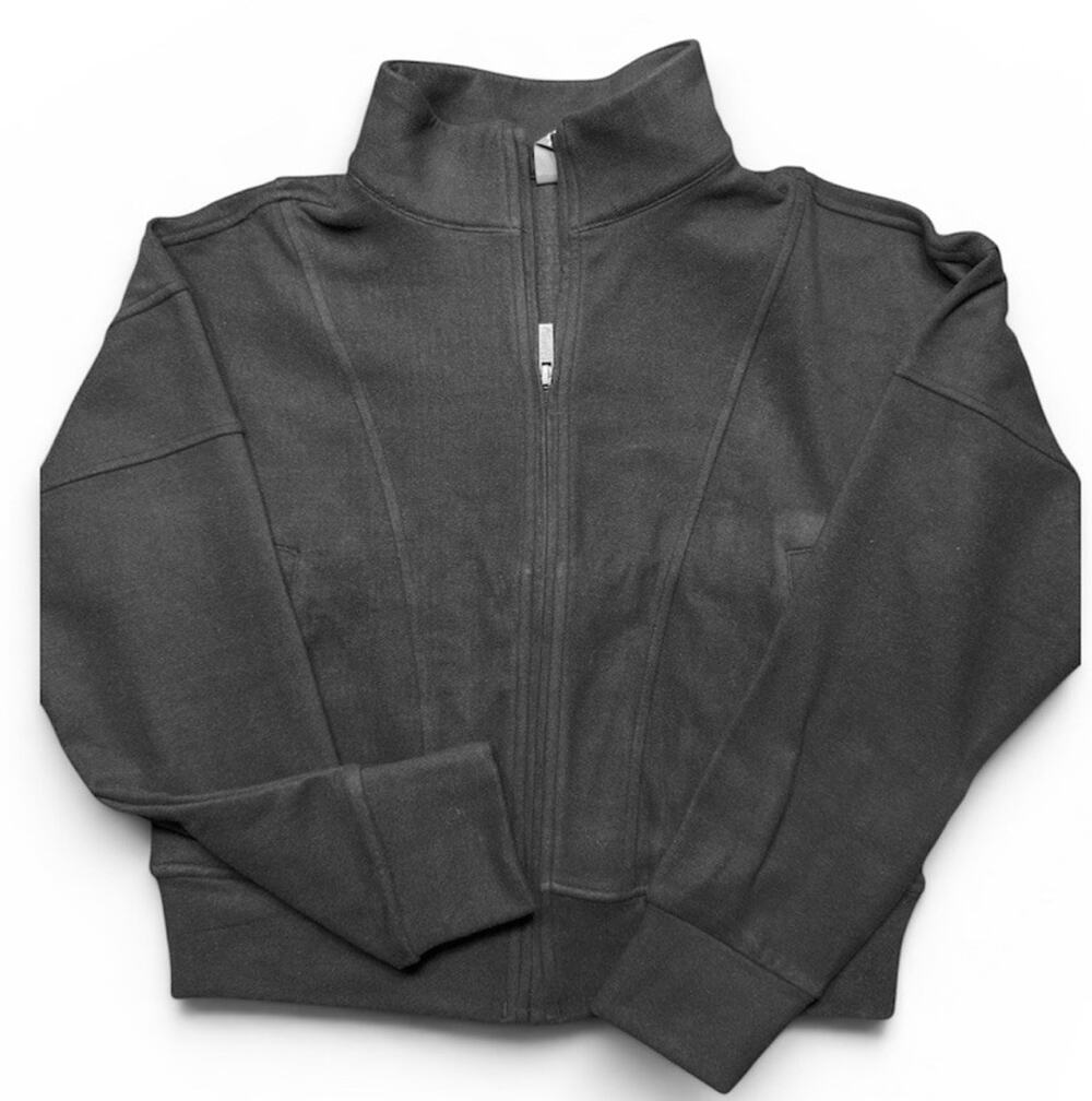 Women’s Small Black Heather Fleece Zip Jacket Stand Collar Full Zip Performance